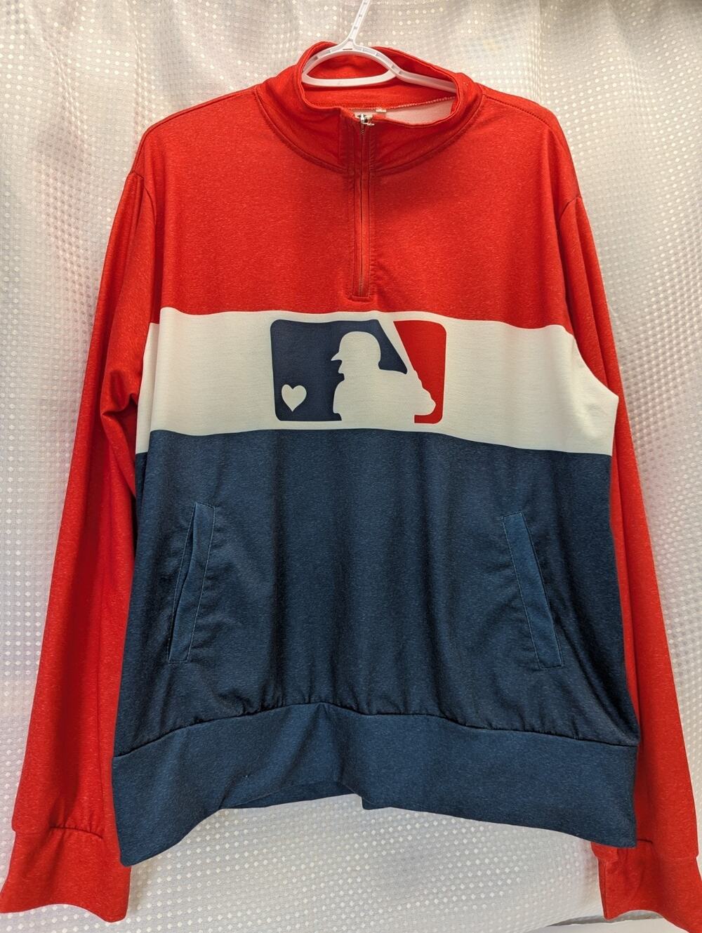 MLB Baseball pretend (❤️) Logo 1/4 Zip Pullover 4XL Colorblock Red White PBlue